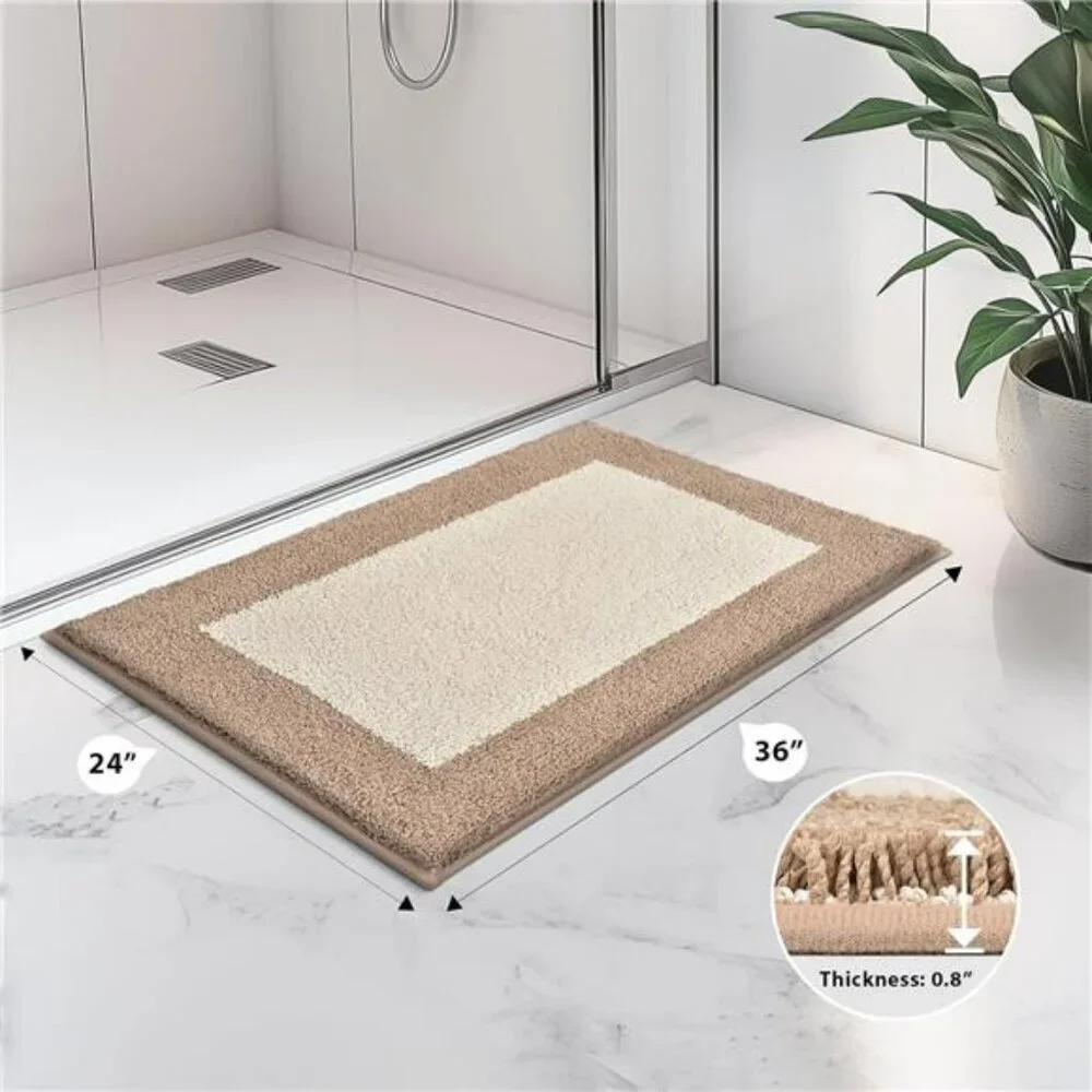 Beige gray bathroom rug non slip absorbent soft washable quick dry bath mat 24x3